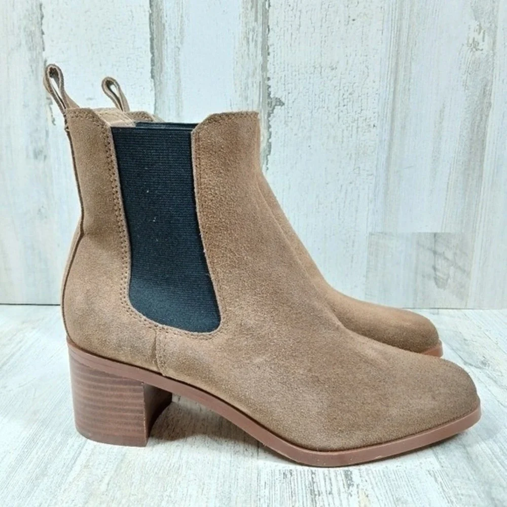 Steve Madden Women's 8 Rhiannon Chelsea Brown Suede Block Heel Ankle Boots - Picture 6 of 13